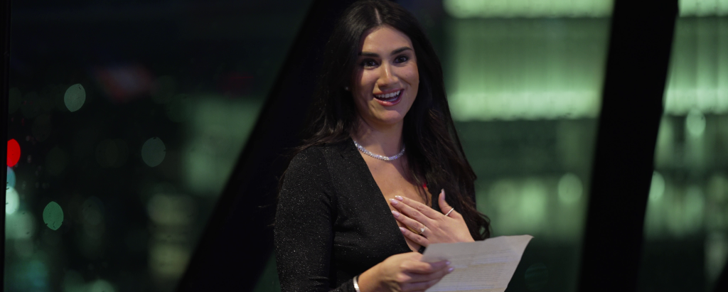 Wedding speech at the Gherkin in low-light