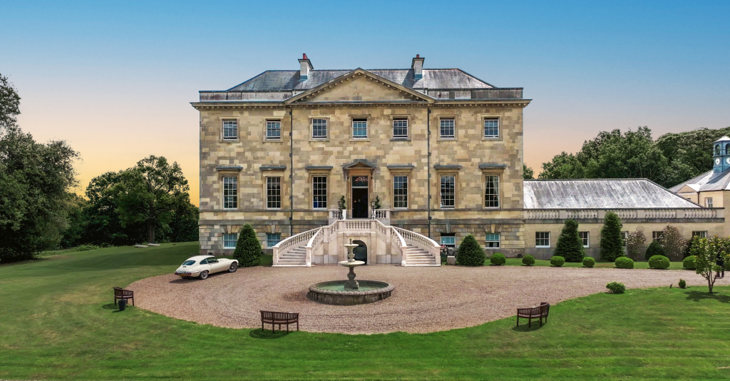 Botleys Mansion facade as it's getting close to golden hour