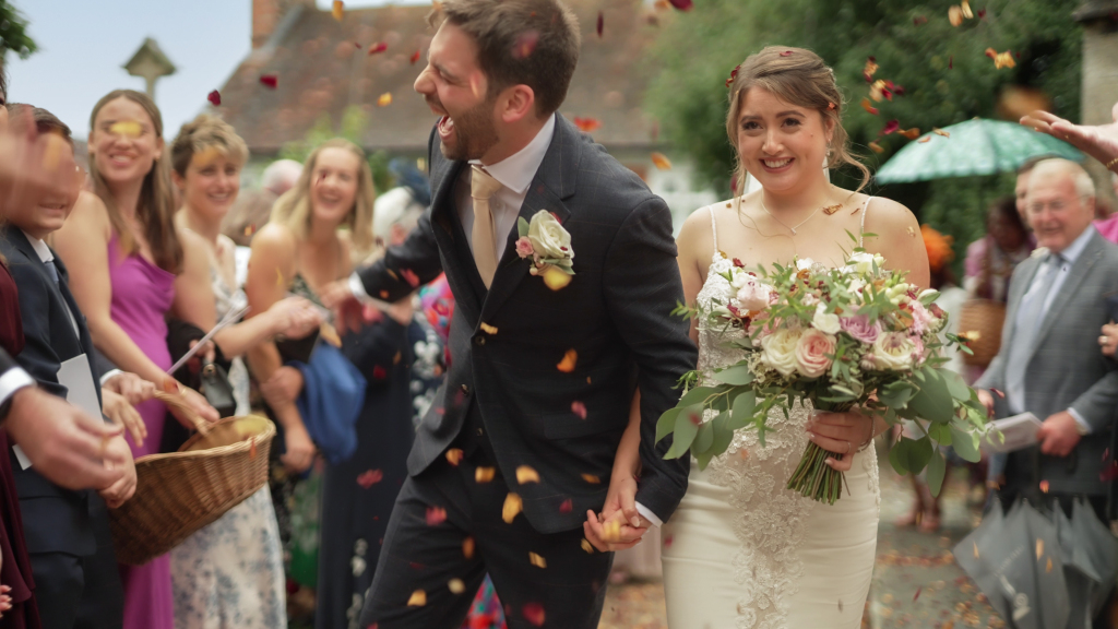 Confetti at Church in Wantage, Oxfordshire. Near to Lains Barn.