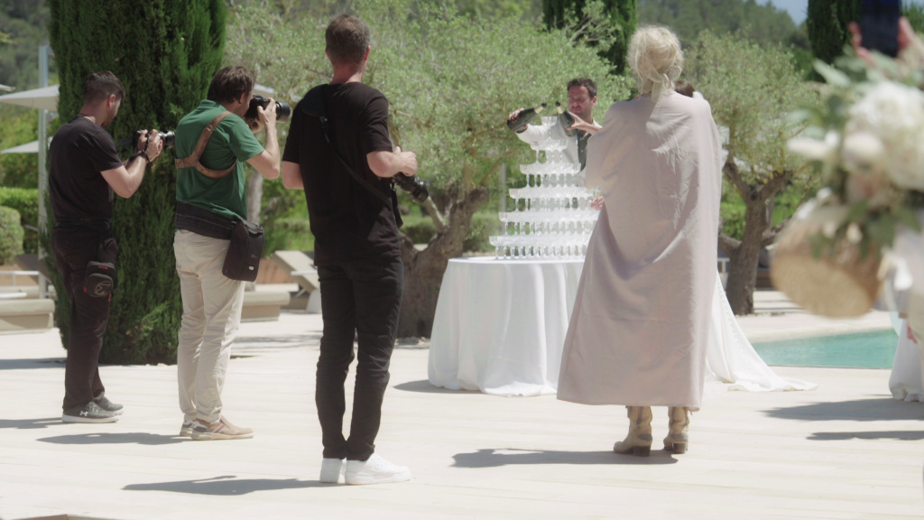 Wedding videographers and photographers working as a team at Ca Na Xica, Ibiza
